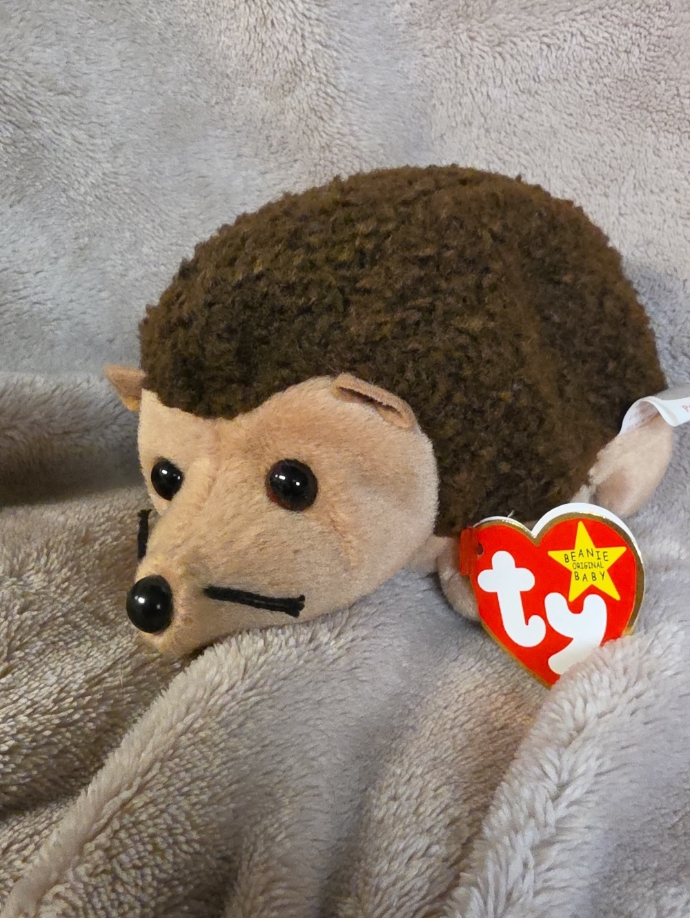 Ty Beanie Baby Brown and Cream Hedgehog Plush